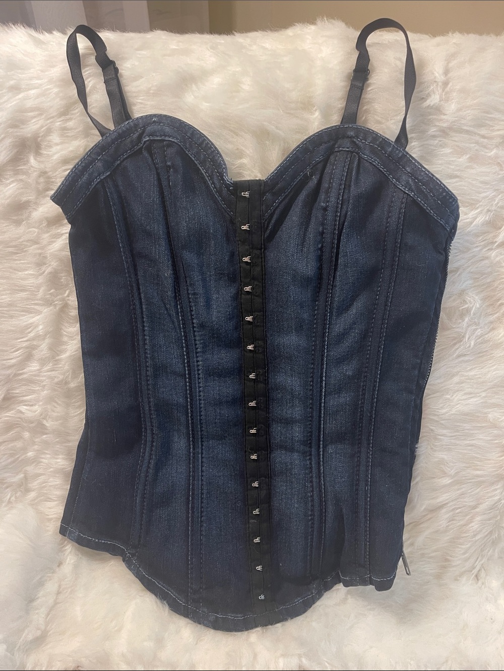 Denim Corset Tank Top - Black